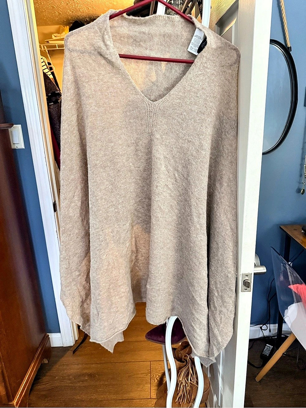 J.Crew Cashmere-Wool Blend Poncho V-Neck Brown Medium